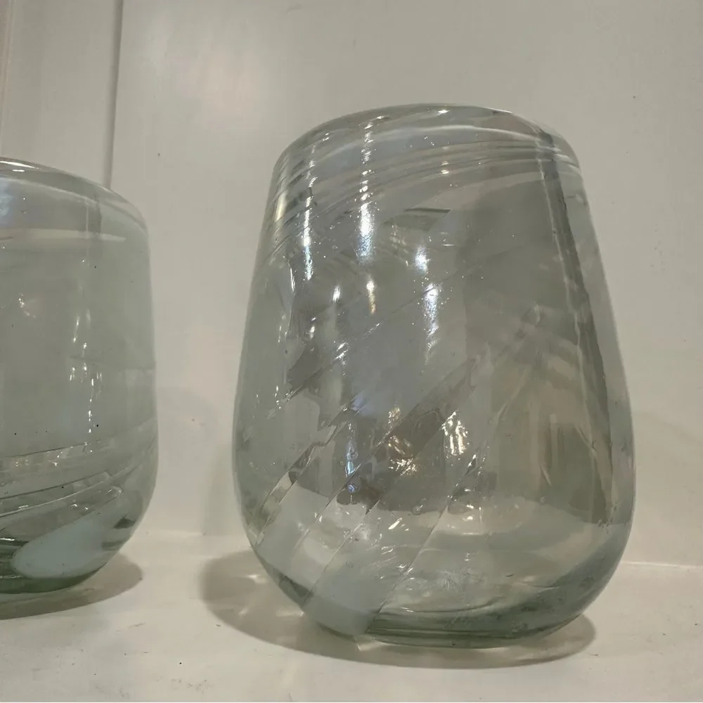 (2) Hand blown glass tumblers Tumbler Set - Clear with white glitter flecks